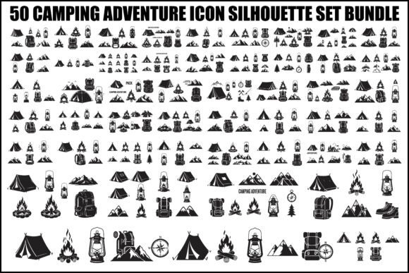 Camping Adventure Silhouette Icon Set