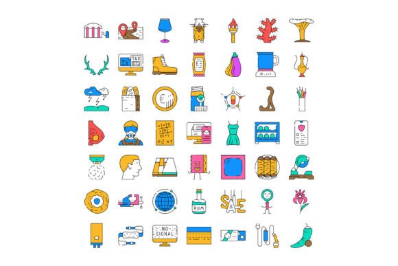 Diverse Collection of Outline Icons Illu