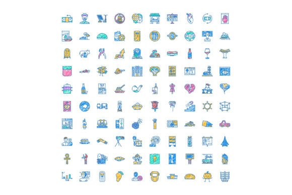 Doodle Icon Set Diverse Colorful Hand Dr
