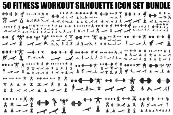 Fitness Workout Silhouette Icon Set