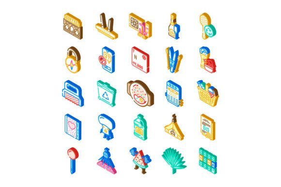 Isometric Colorful Collection of Daily L