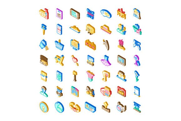 Isometric Icon Collection Representing V