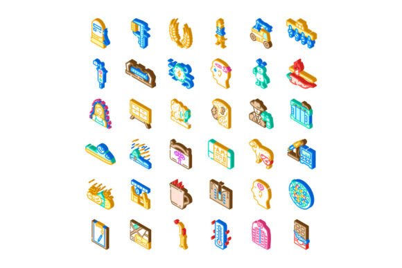 Isometric Icon Set Various Infographic D