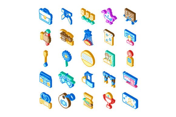 Isometric Icon Set with Various Objects