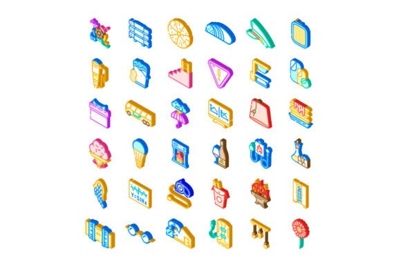 Isometric Vector Icons Illustrating Vari