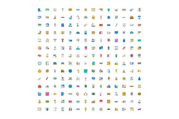 Large Collection of Diverse Flat Line Icons