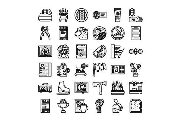 Various Icons Symbolizing Food, Technology, and Diverse Themes for Modern Design